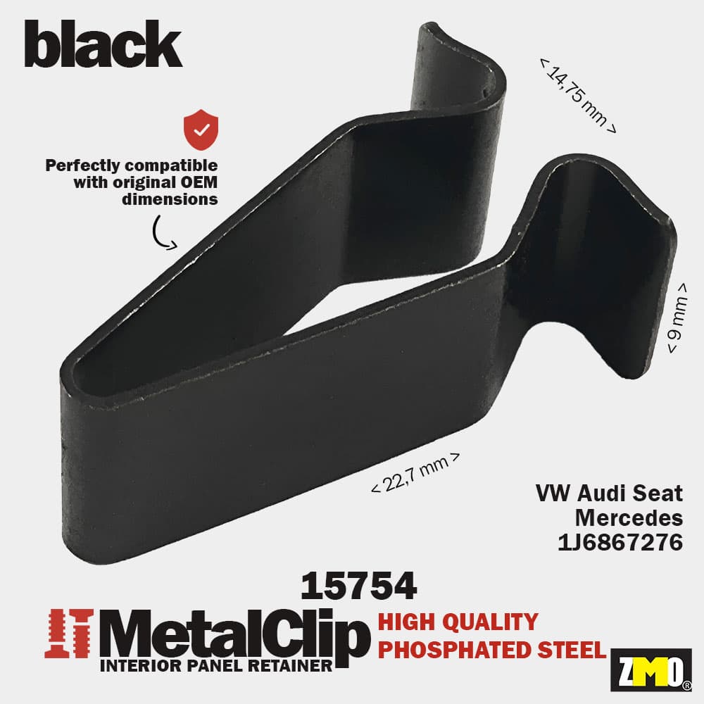 Metal Klips V Tipi Siyah İç Panel VW Audi Seat Mercedes 1J6867276 U:22,7 G:14,75 Bant:9