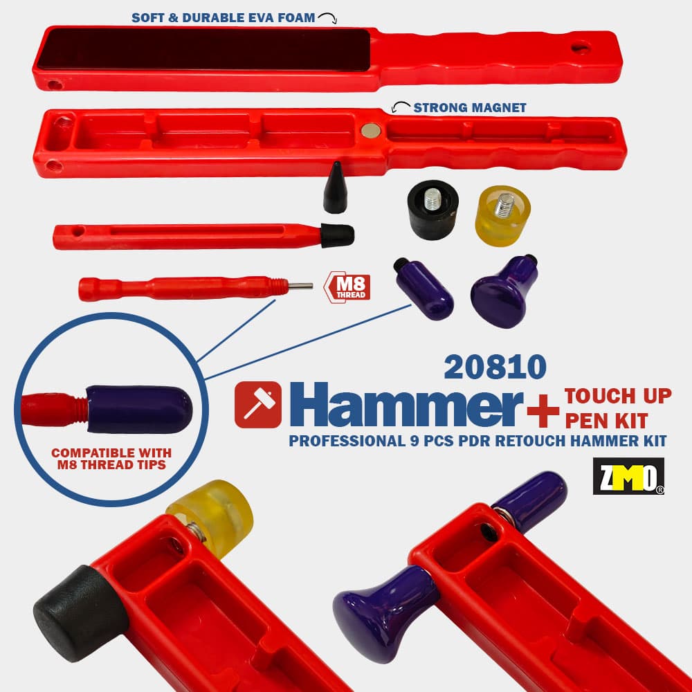 PDR Çift Kalemli, Çekiç Ucu + Damar Kırma Slap Rötuş Seti Mıknatıslı 9 Parça (Premium)